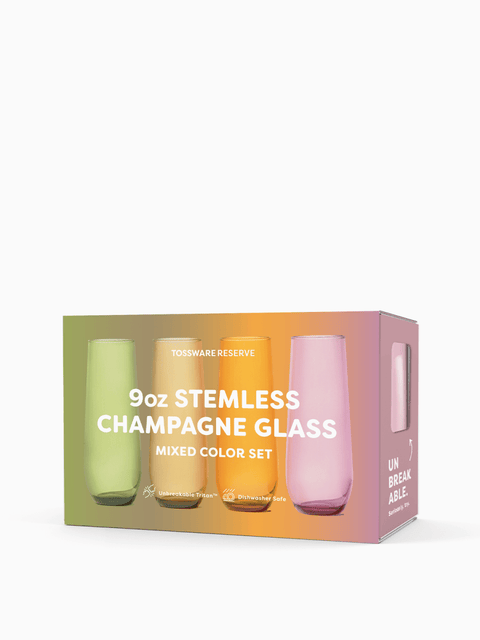 RESERVE 9oz Stemless Champagne Tritan™ Copolyester Glass - Mixed Color Set - Hommes Decor
